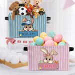Panier de rangement personnalisé avec poignée Lapin de Pâques à rayures Cadeau d'anniversaire de Pâques pour enfants