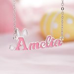 Personalized Cute Bunny Ears Initial Name Necklace Multicolour Jewellery Easter Birthday Anniversary Gift for Women Girls