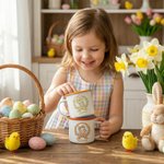 Personalised Multicolour Wreath Polka Dot Bow Easter Egg Bunny 12 oz Enamel Mug with Name Easter Gift for Kids