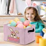 Panier de rangement personnalisé avec poignée Lapin de Pâques à rayures Cadeau d'anniversaire de Pâques pour enfants