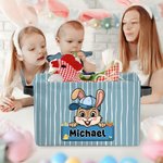 Panier de rangement personnalisé avec poignée Lapin de Pâques à rayures Cadeau d'anniversaire de Pâques pour enfants