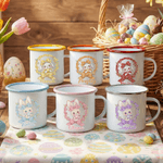 Personalized Multicolour Wreath Polka Dot Bow Easter Egg Bunny 12 oz Enamel Mug with Name Easter Gift for Kids