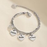 Personalised 1-6 Heart-Shaped Pendants Two-Layer Bracelet with Engraved Name Exquisite Jewellery Birthday Mother's Day Gift for Mother Grandmother