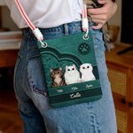 Personalized Vintage Cartoon 1-4 Cats Paw Print Heart Phone Bag with Names Daily Use Birthday Gift for Pet Owners Lovers