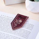 Marque-page magnétique en cuir PU personnalisé avec fleur de naissance et nom - Cadeau anniversaire pour amoureux des livres