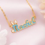 Personalized Cute Bunny Ears Initial Name Necklace Multicolour Jewellery Easter Birthday Anniversary Gift for Women Girls