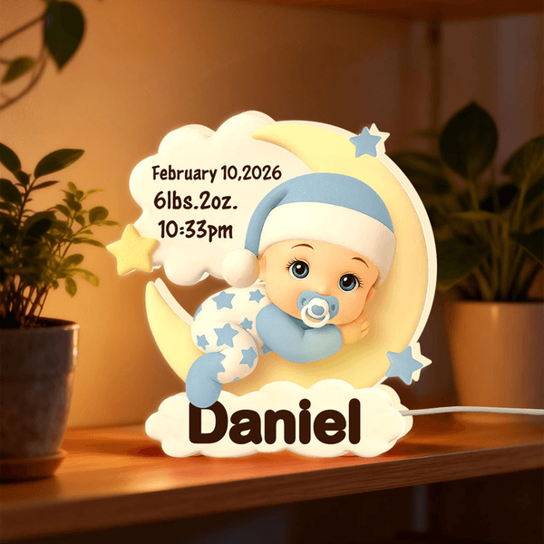Personlig 3D-akryl nattlampa med namn, datum och födelseinformation rumsinredning baby shower födelsedagspresent för nyfödda