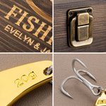 Personalized Portable Fishing Pattern Wood Storage Box Set with Lifelike Fish Hooks and Name Birthday Father's Day Gift for Dad Husband Fishing Lover