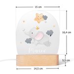 Veilleuse LED personnalisée avec nom et animal mignon - Décoration de chambre avec base en bois - Cadeau d'anniversaire pour les enfants