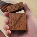 Personalised Note Guitar Design Wooden Guitar Picks Storage Box Set with 5 Picks and Name Birthday Gift for Musician Guitar Player