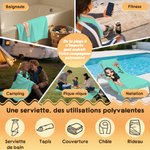 Serviette de plage en 65% coton personnalisée avec fleur de naissance personnage et nom - Linge doux séchage rapide - Cadeau de vacances pour femme