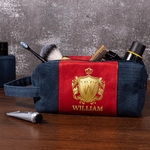 Personalised Golden Shield Portable PU Leather Toiletry Bag with Initial and Name Travel Accessories Birthday Gift for Men