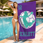 Personalisiertes Handball-Design Strandtuch mit Personensilhouette Namen und Nummer Urlaub Teamgeschenk für Teammitglieder Freunde
