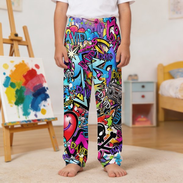 Personalized Graffiti-Art Style Kid Woman Man Pajama Pants with Colorful Name and Drawstring Daily Wear Birthday Gift for Family Friend