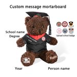 Personalised Cute Bachelor Cap Plush Teddy Bear Stuffed Toy with Name and School Badge Class of 2026 Graduation Gift for Kids Graduates