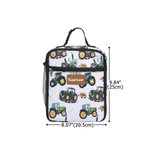 Personalized Green Tractor Pattern Insulated Kids Lunch Bag with Name Back to School Birthday Gift for Boys Girls