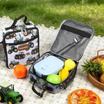 Personalized Green Tractor Pattern Insulated Kids Lunch Bag with Name Back to School Birthday Gift for Boys Girls