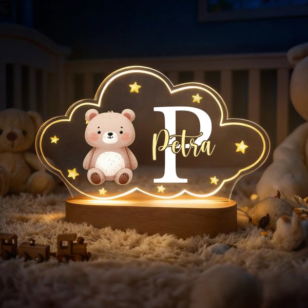 Personlig akryl LED moln nattlampa med söt djurdesign och namn doppresent perfekt som dekoration till barnrummet eller födelsedagspresent till barn