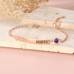 Pulsera personalizada con nombre y piedra de nacimiento joyería minimalista regalo de San Valentín cumpleaños y aniversario para mujeres