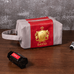 Personalised Golden Shield Portable PU Leather Toiletry Bag with Initial and Name Travel Accessories Birthday Gift for Men