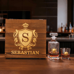 Personalised Golden Shield Initial Whiskey Decanter with Name Birthday Father's Day Gift for Bartender Dad Man