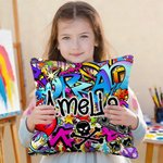 Personalised Dynamic Street Graffiti Art Soft Cushion Cover with Name Party Birthday Gift for Kids Graffiti Lovers