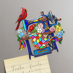 Henkilökohtainen lasimaalaus Art Style Cardinal ompelukone akryyli jääkaappi magneetti nimi Home Decor Memorial lahja naisille
