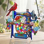 Personalizado Cardenal Máquina de Coser Nombre Vidriera Efecto Suncatcher Acrílico Ornamento Decoración para el Hogar Cumpleaños Regalo para Mamá Familia Amigo