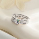 Personalized 1-8 Birthstones Ring with Engraved Name Dainty Women Jewellery Birthday Mother's Day Gift for Grandma Mom