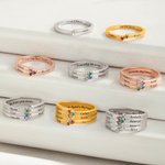 Personalized 1-8 Birthstones Ring with Engraved Name Dainty Women Jewellery Birthday Mother's Day Gift for Grandma Mom