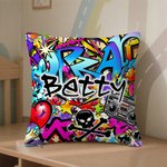 Personalised Dynamic Street Graffiti Art Soft Cushion Cover with Name Party Birthday Gift for Kids Graffiti Lovers
