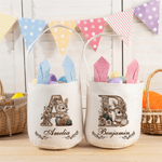 Personlig Vintage Flower Rabbit Eggs Bunny Ears Påskekurv med navn Påskedag Egg Jakt Party Gave til barn