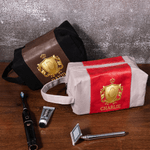 Personalised Golden Shield Portable PU Leather Toiletry Bag with Initial and Name Travel Accessories Birthday Gift for Men