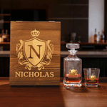 Personalised Golden Shield Initial Whiskey Decanter with Name Birthday Father's Day Gift for Bartender Dad Man