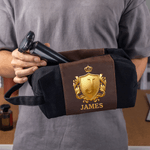 Personalised Golden Shield Portable PU Leather Toiletry Bag with Initial and Name Travel Accessories Birthday Gift for Men