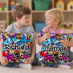 Personalised Dynamic Street Graffiti Art Soft Cushion Cover with Name Party Birthday Gift for Kids Graffiti Lovers