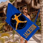 Personalisiertes Handball-Design Strandtuch mit Personensilhouette Namen und Nummer Urlaub Teamgeschenk für Teammitglieder Freunde