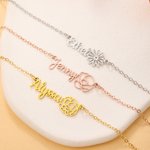 Collar Personalizado Flor de Nacimiento Exquisita Joyería con Nombre Cumpleaños Aniversario San Valentín Regalo para Mujer