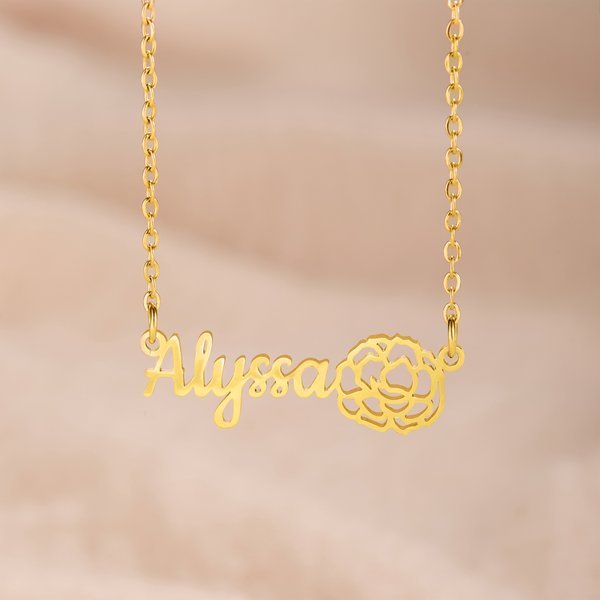 Collar Personalizado Flor de Nacimiento Exquisita Joyería con Nombre Cumpleaños Aniversario San Valentín Regalo para Mujer