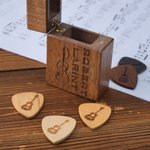 Personalised Note Guitar Design Wooden Guitar Picks Storage Box Set with 5 Picks and Name Birthday Gift for Musician Guitar Player