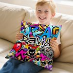 Personalised Dynamic Street Graffiti Art Soft Cushion Cover with Name Party Birthday Gift for Kids Graffiti Lovers