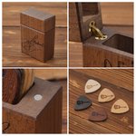 Personalised Note Guitar Design Wooden Guitar Picks Storage Box Set with 5 Picks and Name Birthday Gift for Musician Guitar Player