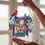 Personalizado Cardenal Máquina de Coser Nombre Vidriera Efecto Suncatcher Acrílico Ornamento Decoración para el Hogar Cumpleaños Regalo para Mamá Familia Amigo