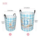 Personalised Cute Easter Bunny Wreath Bow Plaid Laundry Basket with Initial and Name Daily Use Easter Day Gift for Kids