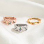 Personalized 1-8 Birthstones Ring with Engraved Name Dainty Women Jewellery Birthday Mother's Day Gift for Grandma Mom