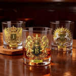 Personalized Golden Lion Eagle White Horse 10 oz Rock Whiskey Glass with Name and Initial Birthday Father's Day Gift for Man Whiskey Enthusiast