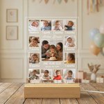 Personalised Infant Life Milestones 13 Photos 7 Colours Acrylic LED Night Light with Wooden Base Nursery Decor Baby Shower Birthday Gift for Newborns