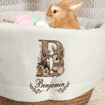 Henkilökohtainen kirjonta tyyli Bunny pääsiäinen kori Liner kukka nimi ja Initial pääsiäinen puolue suosikki munat metsästys lahja lapsille