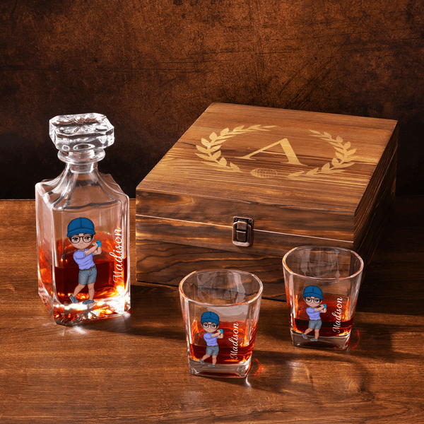 Carafe à whisky personnalisée avec nom gravé pour la fête des pères Cadeau d'anniversaire pour les joueurs de golf