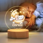 Luce notturna a LED in acrilico personalizzata con nome e base in legno, decor per camera - Regalo di compleanno per bambini